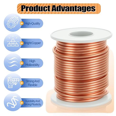 99.9% سلك نحاسي ناعم (12 مقياس، 2.05 مم)، 49.3 قدم / 15 متر، سلك نحاسي صلب بوزن 1 رطل أسلاك نحاسية نقية للزراعة الكهربائية والبستنة وصناعة المجوهرات والنباتات التي تصنعها بنفسك in Kuwait