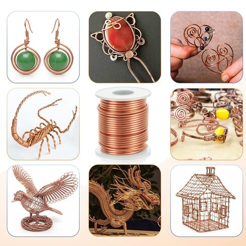 99.9% سلك نحاسي ناعم (12 مقياس، 2.05 مم)، 49.3 قدم / 15 متر، سلك نحاسي صلب بوزن 1 رطل أسلاك نحاسية نقية للزراعة الكهربائية والبستنة وصناعة المجوهرات والنباتات التي تصنعها بنفسك in Kuwait