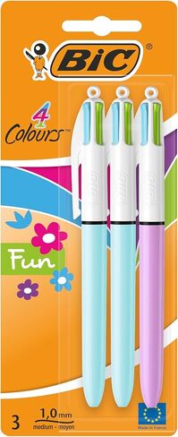 Bic 4 Colours Fun Retractable Ballpoint Pens - Box of 12 with Light Blue Pastel Barrel and Medium Point (1.0 mm) in Saudi Arabia