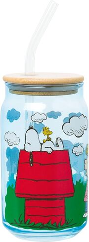 Silver Buffalo Strawberry Shortcake Berry Print Glass Tumbler with Bamboo Lid and Glass Straw Featuring Strawberry Shortcake and Custard, 16 Ounces in Kuwait