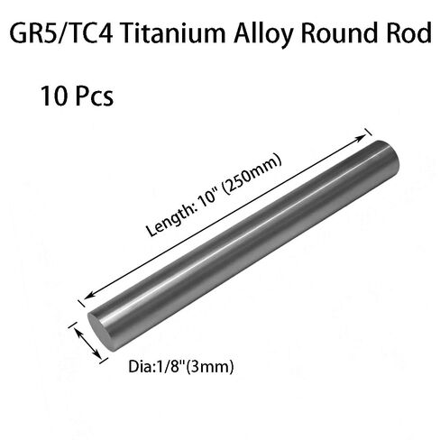 10 PCS 1/8" Dia(3mm) Titanium Rod,10"(250mm) Length GR5 Metal Titanium Round Rod for Remote Control Plane Cars Ship in Saudi Arabia