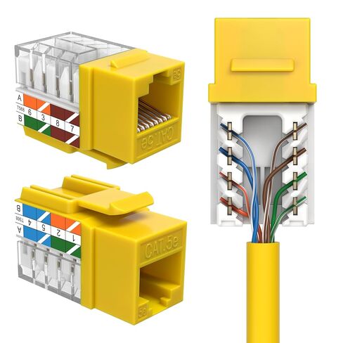 Cat5e Keystone Ethernet Wall Jack Punch Down UTP 45-Degree (Easier Termination Than 90-Degree), RJ45 Slim Profile Speed Termination Yellow 45° Angled (1000 Pack) in Kuwait