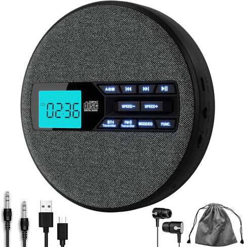 مشغل أقراص مضغوطة محمولة ، مشغل أقراص مضغوطة محمولة قابلة لإعادة الشحن مع مكبرات صوت مزدوجة ومكافحة مضاد ، قرص مضغوط ، بلوتوث مزدوج ، ناقل حركة FM ، USB ، AUX ، شاشة LCD ، زر الإضاءة الخلفية ، كرر ، 10 سرعات ، أسود الأقمشة in Kuwait