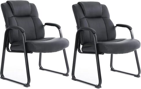 CLATINA Big and Tall Office Chair 400lbs Leather Reception Chair with Bonded Padded Armrest Wide Seat Desk Chair No Wheels for Reception Conference Waiting Room Side Office Home Black in Saudi Arabia