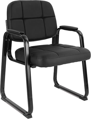 CLATINA Big and Tall Office Chair 400lbs Leather Reception Chair with Bonded Padded Armrest Wide Seat Desk Chair No Wheels for Reception Conference Waiting Room Side Office Home Black in Saudi Arabia