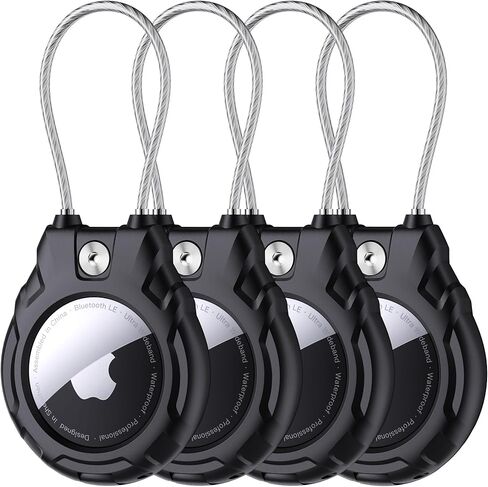 for Airtag Holder with Wire Cable, 4 Pack Ultra-Durable Lockable Case for Apple AirTag, Waterproof Keychain Holder for Luggage, Keys, Backpacks, Cars, Bags, and Kids in Kuwait