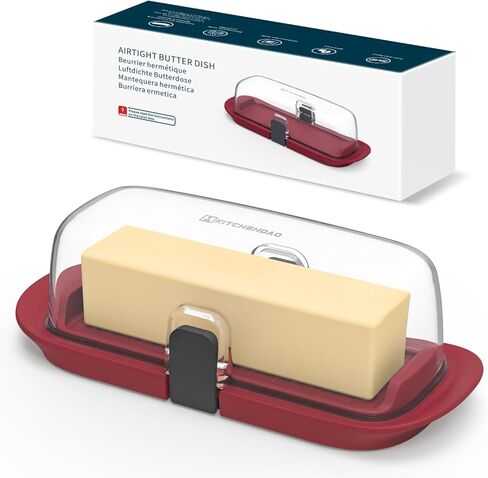 طبق زبدة محكم الغلق بيد واحدة من كيتشنداو مع غطاء للمنضدة ورف باب الثلاجة، حامل زبدة مع ضغطة واحدة لفتح/إغلاق مشبك الإغلاق الآمن لزبدة الساحل الغربي/الشرقي (أبيض) in Kuwait