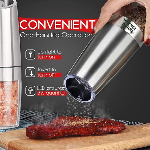 مجموعة مطحنة الملح والفلفل الكهربائية من جرافيتي + سجادات شواء غير لاصقة (5 عبوات) | مطاحن الجاذبية الخشنة القابلة للتعديل مع ضوء LED + بطانات الشواية القابلة لإعادة الاستخدام للشوي بالغاز والفحم والشواء الكهربائي in Kuwait