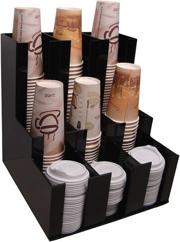 RCS Plastics Verticle Coffee Cup Dispenser and Lid Holder Condiment Stirrer, Sugar Cup Caddy Organizer and Display Your Coffee Station Counter with Style 3wx3d (1008) 12"x12"x12" in Saudi Arabia