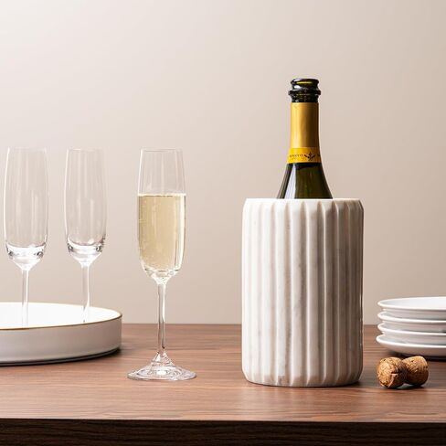 مبرد النبيذ الرخامي من كورك آند ميل، دلو الشمبانيا للحفلات، مبرد زجاجات لطاولات الطعام، والباحات الخارجية والمزيد - حامل زجاجات من الحجر الطبيعي مصنوع يدويًا - يحافظ على النبيذ الأبيض أو الشمبانيا باردًا in Kuwait