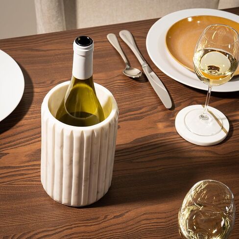 مبرد النبيذ الرخامي من كورك آند ميل، دلو الشمبانيا للحفلات، مبرد زجاجات لطاولات الطعام، والباحات الخارجية والمزيد - حامل زجاجات من الحجر الطبيعي مصنوع يدويًا - يحافظ على النبيذ الأبيض أو الشمبانيا باردًا in Kuwait