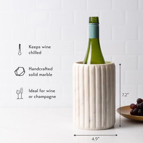 مبرد النبيذ الرخامي من كورك آند ميل، دلو الشمبانيا للحفلات، مبرد زجاجات لطاولات الطعام، والباحات الخارجية والمزيد - حامل زجاجات من الحجر الطبيعي مصنوع يدويًا - يحافظ على النبيذ الأبيض أو الشمبانيا باردًا in Kuwait