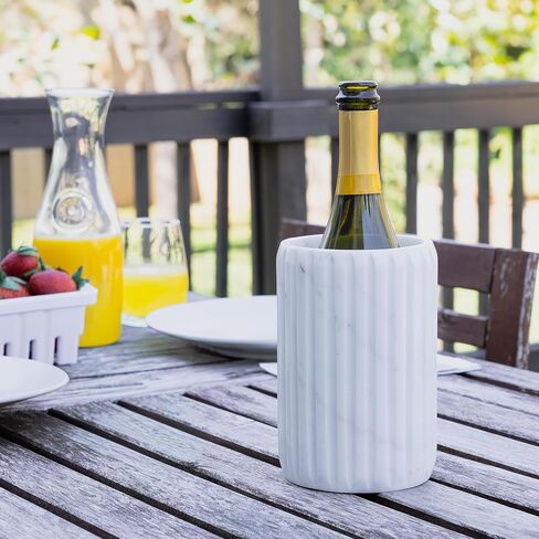 مبرد النبيذ الرخامي من كورك آند ميل، دلو الشمبانيا للحفلات، مبرد زجاجات لطاولات الطعام، والباحات الخارجية والمزيد - حامل زجاجات من الحجر الطبيعي مصنوع يدويًا - يحافظ على النبيذ الأبيض أو الشمبانيا باردًا in Kuwait