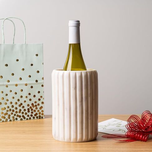 مبرد النبيذ الرخامي من كورك آند ميل، دلو الشمبانيا للحفلات، مبرد زجاجات لطاولات الطعام، والباحات الخارجية والمزيد - حامل زجاجات من الحجر الطبيعي مصنوع يدويًا - يحافظ على النبيذ الأبيض أو الشمبانيا باردًا in Kuwait