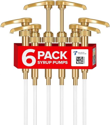 6 Pack Coffee Syrup Pump - Syrup Pump Dispenser for 750ml Bottles |Gold Syrup Pumps for Coffee Bar, Fits Top Brands Syrup Bottles |No Leak Lock Pump for Syrup Bottle |Portion Control Coffee Syrup Pump in Saudi Arabia