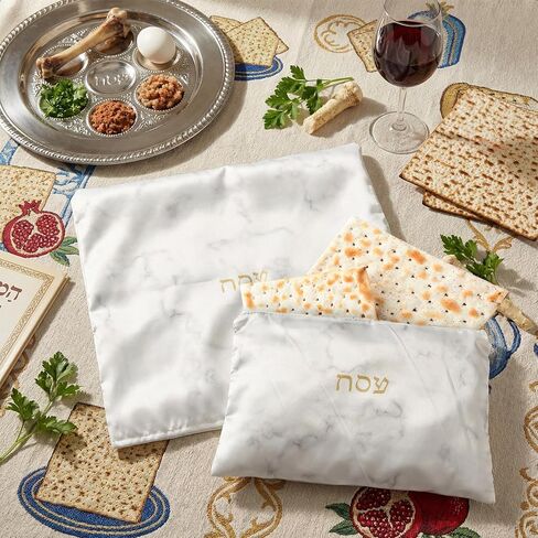 Tegeme 2 Pcs Passover Seder Square Matzah Cover and Afikomen Bag 16 X16 Matzah Cover Marble Square Satin with 3 Layered for 3 Matzot 12 x 8 Zippered Afikomen Bag for Passover Collection in Saudi Arabia