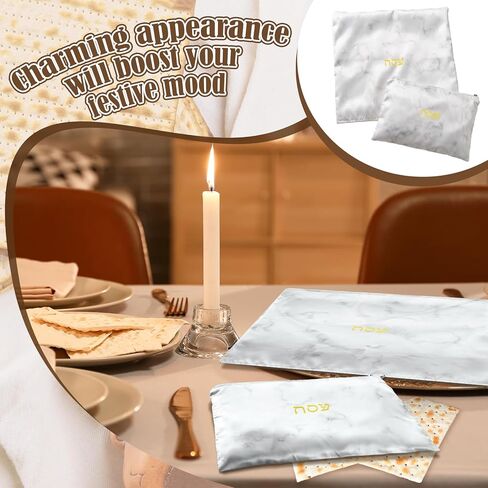 Tegeme 2 Pcs Passover Seder Square Matzah Cover and Afikomen Bag 16 X16 Matzah Cover Marble Square Satin with 3 Layered for 3 Matzot 12 x 8 Zippered Afikomen Bag for Passover Collection in Saudi Arabia
