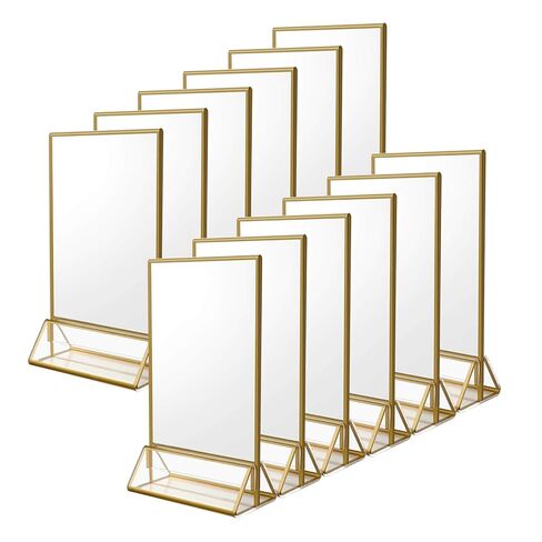 NIUBEE 12Pack 4 x 6 Clear Acrylic Wedding Table Number Holder Stands with Gold Borders, Double Sided Gold Picture Frames Sign Holder for Restaurant Table Menu Recipe Cards Photo Display in Saudi Arabia