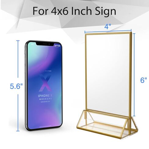 NIUBEE 12Pack 4 x 6 Clear Acrylic Wedding Table Number Holder Stands with Gold Borders, Double Sided Gold Picture Frames Sign Holder for Restaurant Table Menu Recipe Cards Photo Display in Saudi Arabia