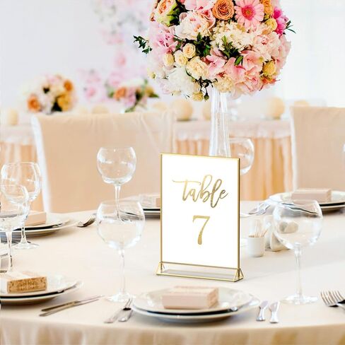 NIUBEE 12Pack 4 x 6 Clear Acrylic Wedding Table Number Holder Stands with Gold Borders, Double Sided Gold Picture Frames Sign Holder for Restaurant Table Menu Recipe Cards Photo Display in Saudi Arabia