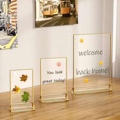 NIUBEE 12Pack 4 x 6 Clear Acrylic Wedding Table Number Holder Stands with Gold Borders, Double Sided Gold Picture Frames Sign Holder for Restaurant Table Menu Recipe Cards Photo Display in Saudi Arabia