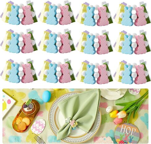 مجموعة حلقات مناديل أرنب عيد الفصح الخشبية من APTWOW مكونة من 12 - حامل مناديل أرنب عيد الفصح الملون، حلقات منديل الربيع لتزيين طاولات حفلات أعياد الميلاد وحفلات الزفاف in Kuwait