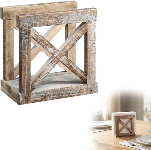 Rustic Brown napkin holder for Kitchen Table, X-Design Wood Style farmhouse table decor, Vertical Paper Napkin Dispenser for Dining Room Countertop in Saudi Arabia