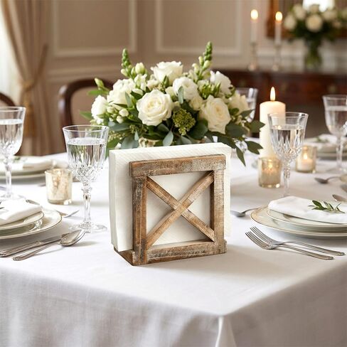 Rustic Brown napkin holder for Kitchen Table, X-Design Wood Style farmhouse table decor, Vertical Paper Napkin Dispenser for Dining Room Countertop in Saudi Arabia