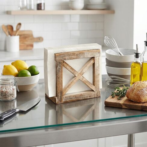 Rustic Brown napkin holder for Kitchen Table, X-Design Wood Style farmhouse table decor, Vertical Paper Napkin Dispenser for Dining Room Countertop in Saudi Arabia