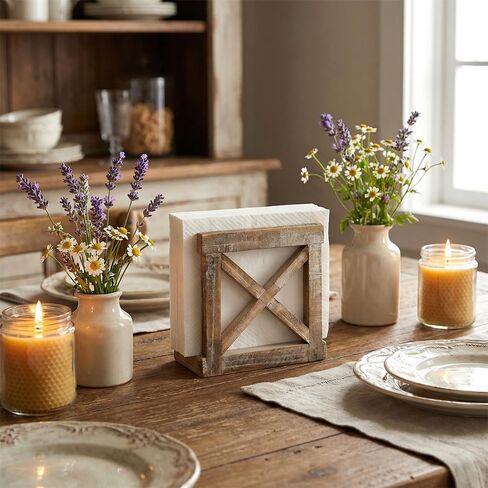 Rustic Brown napkin holder for Kitchen Table, X-Design Wood Style farmhouse table decor, Vertical Paper Napkin Dispenser for Dining Room Countertop in Saudi Arabia