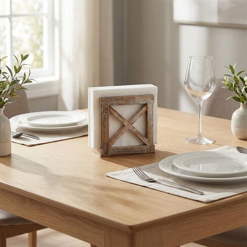 Rustic Brown napkin holder for Kitchen Table, X-Design Wood Style farmhouse table decor, Vertical Paper Napkin Dispenser for Dining Room Countertop in Saudi Arabia