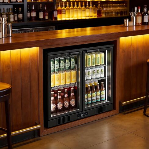 مالفي 7.6 قدم مكعب. قدم. ثلاجة مشروبات بباب زجاجي مزدوج ومبرد للبار الخلفي، مبرد للبار الخلفي أسفل العداد مع تحكم رقمي في درجة الحرارة، وإضاءة LED، وقفل، للبار والمطعم in Kuwait