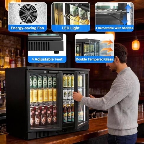 مالفي 7.6 قدم مكعب. قدم. ثلاجة مشروبات بباب زجاجي مزدوج ومبرد للبار الخلفي، مبرد للبار الخلفي أسفل العداد مع تحكم رقمي في درجة الحرارة، وإضاءة LED، وقفل، للبار والمطعم in Kuwait