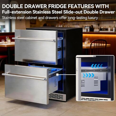 Malphi 24 Inch Under Counter Drawer Refrigerator, Stainless Steel Beverage Fridge with Temperature Control for Home, Outdoor Patio and Commercial Use (24‘’-Stainless Steel Drawer Refrigerator) in Kuwait