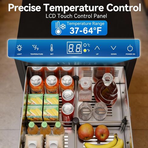 Malphi 24 Inch Under Counter Drawer Refrigerator, Stainless Steel Beverage Fridge with Temperature Control for Home, Outdoor Patio and Commercial Use (24‘’-Stainless Steel Drawer Refrigerator) in Kuwait