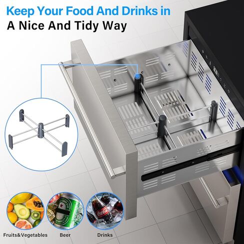 Malphi 24 Inch Under Counter Drawer Refrigerator, Stainless Steel Beverage Fridge with Temperature Control for Home, Outdoor Patio and Commercial Use (24‘’-Stainless Steel Drawer Refrigerator) in Kuwait