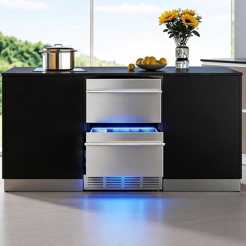 Malphi 24 Inch Under Counter Drawer Refrigerator, Stainless Steel Beverage Fridge with Temperature Control for Home, Outdoor Patio and Commercial Use (24‘’-Stainless Steel Drawer Refrigerator) in Kuwait