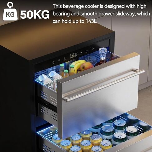 Malphi 24 Inch Under Counter Drawer Refrigerator, Stainless Steel Beverage Fridge with Temperature Control for Home, Outdoor Patio and Commercial Use (24‘’-Stainless Steel Drawer Refrigerator) in Kuwait