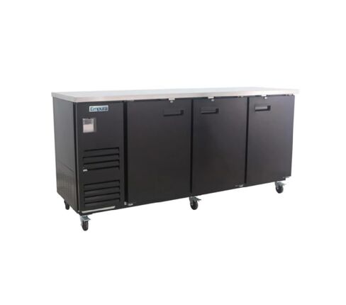 EMPURA 90" Back Bar Cooler Cabinet with Three-Swing Solid Doors | Commercial Refrigerator Fridge for Beverage Beer Soda | 25.3 Cu. Ft. | 90.0"W x 27.64"D x 42.5"H, Black Steel Exterior Finish, 115V in Kuwait