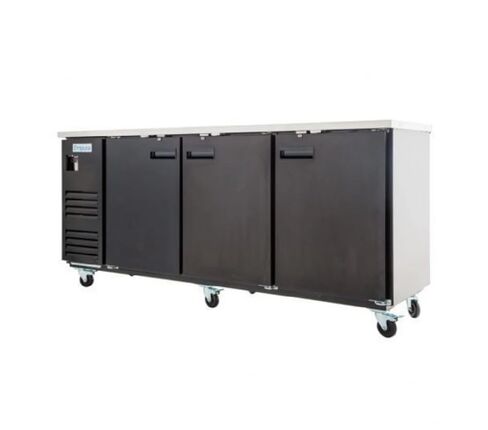 EMPURA 90" Back Bar Cooler Cabinet with Three-Swing Solid Doors | Commercial Refrigerator Fridge for Beverage Beer Soda | 25.3 Cu. Ft. | 90.0"W x 27.64"D x 42.5"H, Black Steel Exterior Finish, 115V in Kuwait