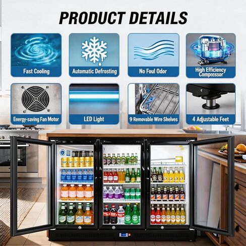 ثلاجة تبريد شريط خلفي، ثلاجة عرض تجارية بحجم 13 قدمًا مكعبًا، مبرد مضغوط تحت الطاولة، ثلاجة بيرة مع ضوء LED ورفوف قابلة للتعديل، موافقة ETL (باب مفصلي) in Kuwait