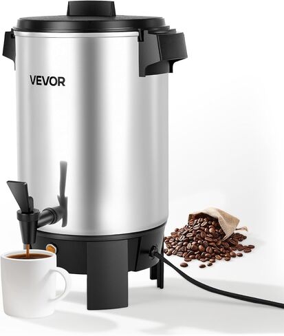 VEVOR Commercial Coffee Urn, 30 Cup 152oz Hot Beverage Dispenser with Dripless Faucet, 1090W Quick-Brewing Coffee Maker, Automatic Temperature Control, for Catering, Party, Church & Restaurant in Saudi Arabia