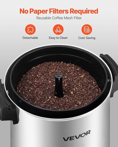 VEVOR Commercial Coffee Urn, 30 Cup 152oz Hot Beverage Dispenser with Dripless Faucet, 1090W Quick-Brewing Coffee Maker, Automatic Temperature Control, for Catering, Party, Church & Restaurant in Saudi Arabia