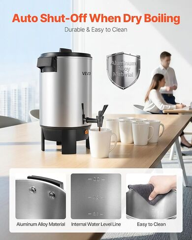 VEVOR Commercial Coffee Urn, 30 Cup 152oz Hot Beverage Dispenser with Dripless Faucet, 1090W Quick-Brewing Coffee Maker, Automatic Temperature Control, for Catering, Party, Church & Restaurant in Saudi Arabia