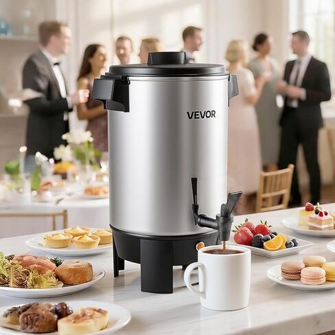 VEVOR Commercial Coffee Urn, 30 Cup 152oz Hot Beverage Dispenser with Dripless Faucet, 1090W Quick-Brewing Coffee Maker, Automatic Temperature Control, for Catering, Party, Church & Restaurant in Saudi Arabia