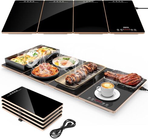 FEPPO Food Warmers for Parties Buffet – 4-in-1 Electric Warming Tray for Food with 10 Temp Settings & Timer, 33"x15" Glass Surface, Modular Buffet Hot Plates for Catering & Gatherings in Kuwait