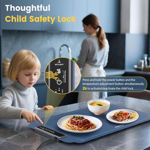 بساط تدفئة للطعام، سخان طعام مع 4 مستويات لدرجة حرارة قابلة للتعديل، تسخين سطحي كامل، بساط تدفئة طعام قابل للدوران والمحمول، صينية تدفئة كهربائية لحفلات البوفيهات والاستخدام اليومي المنزلي in Kuwait