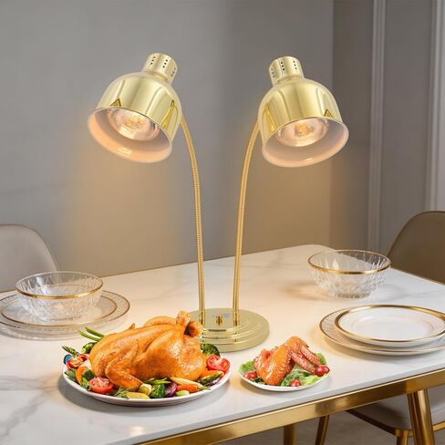 مصباح تسخين الطعام برأس مزدوج، ضوء تسخين الطعام التجاري بقدرة 500 وات مع لمبتين، مصباح تسخين كهربائي محمول من الفولاذ المقاوم للصدأ للمطعم، البوفيه، تقديم الطعام، المطبخ in Kuwait