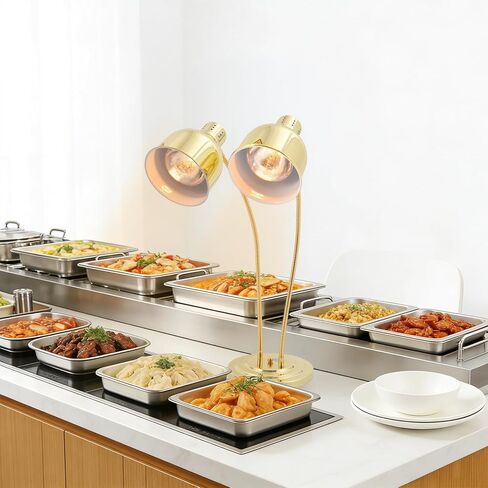 مصباح تسخين الطعام برأس مزدوج، ضوء تسخين الطعام التجاري بقدرة 500 وات مع لمبتين، مصباح تسخين كهربائي محمول من الفولاذ المقاوم للصدأ للمطعم، البوفيه، تقديم الطعام، المطبخ in Kuwait