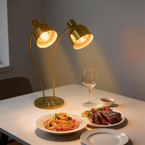 مصباح تسخين الطعام برأس مزدوج، ضوء تسخين الطعام التجاري بقدرة 500 وات مع لمبتين، مصباح تسخين كهربائي محمول من الفولاذ المقاوم للصدأ للمطعم، البوفيه، تقديم الطعام، المطبخ in Kuwait